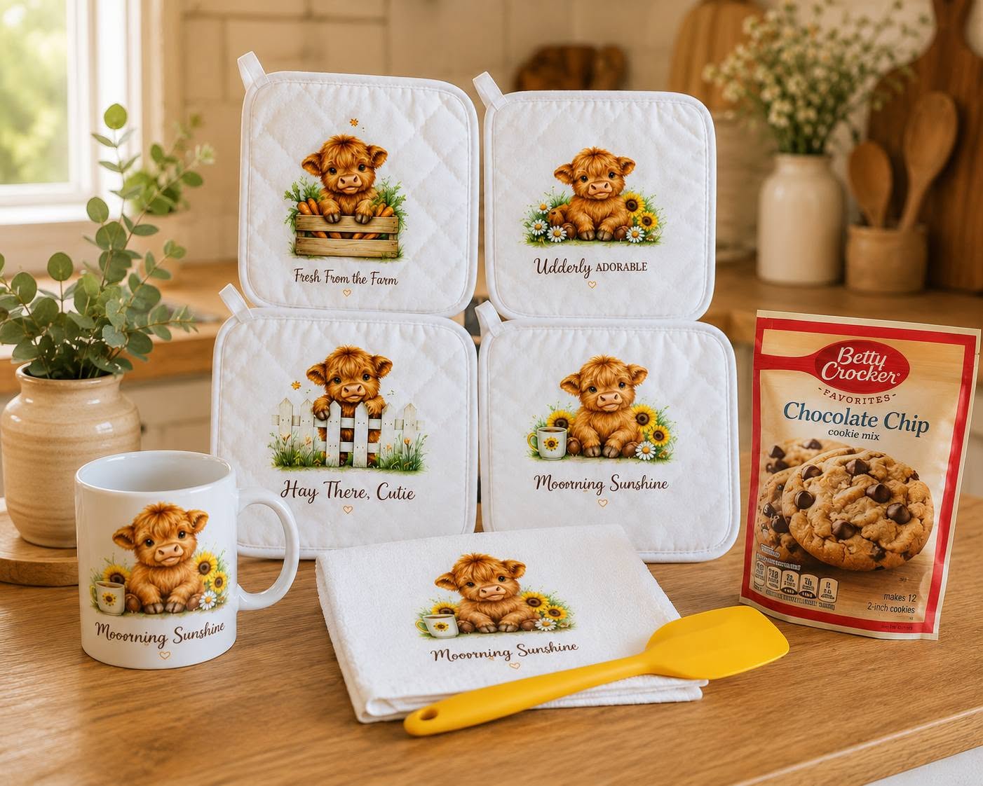 Highland Cow Farmhouse Kitchen Gift Set | 8-Piece Baking & Kitchen Collection