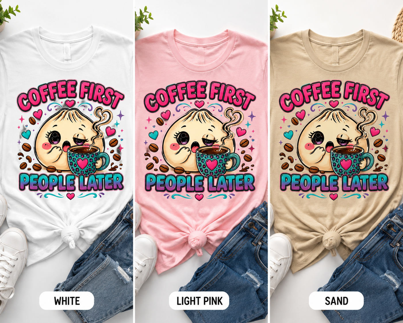 ☕🥟 Coffee First, People Later Dumpling T-Shirt 🥟☕
