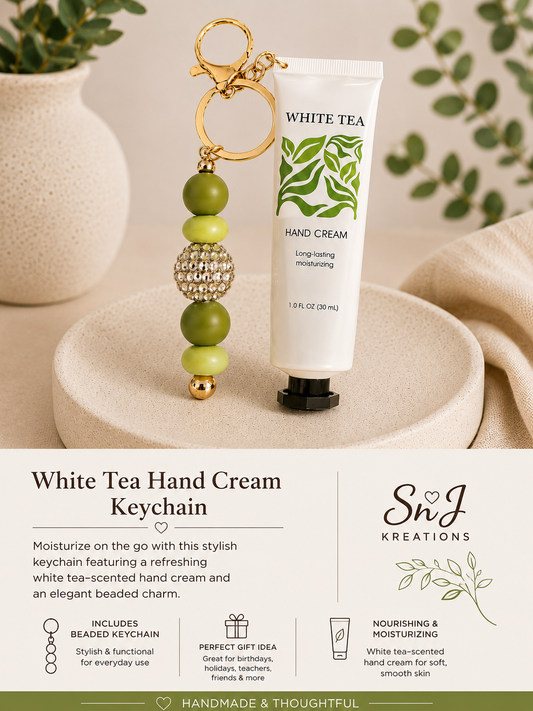 🍃 White Tea Hand Cream & Beaded Keychain Gift Set